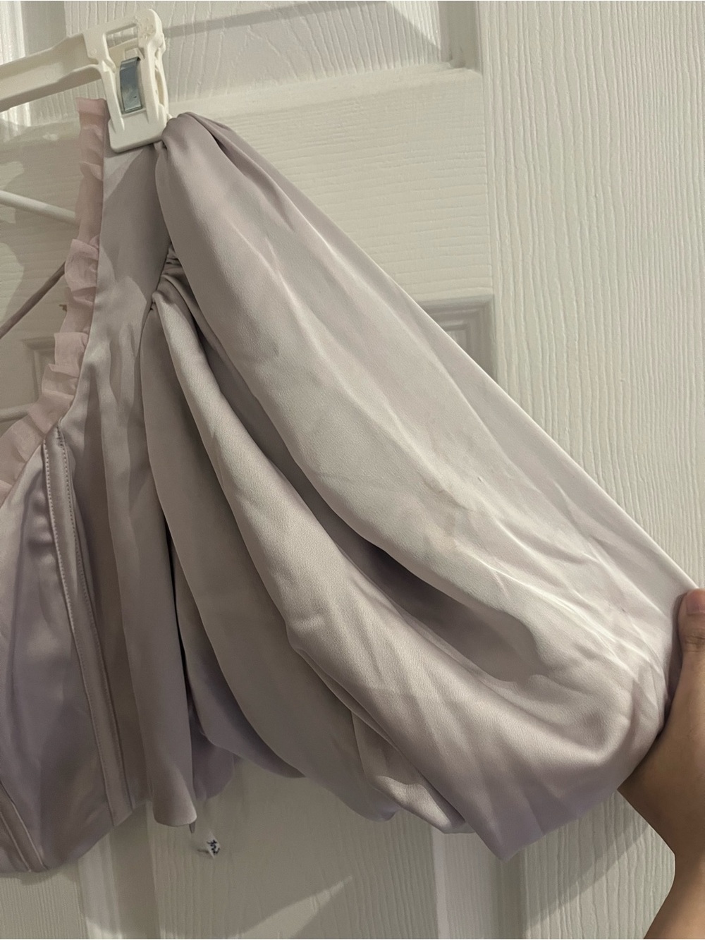 SAMPLE For Love and Lemons Corset Top Lilac Gray Satin Short Puff Sleeve size S - Picture 12 of 12